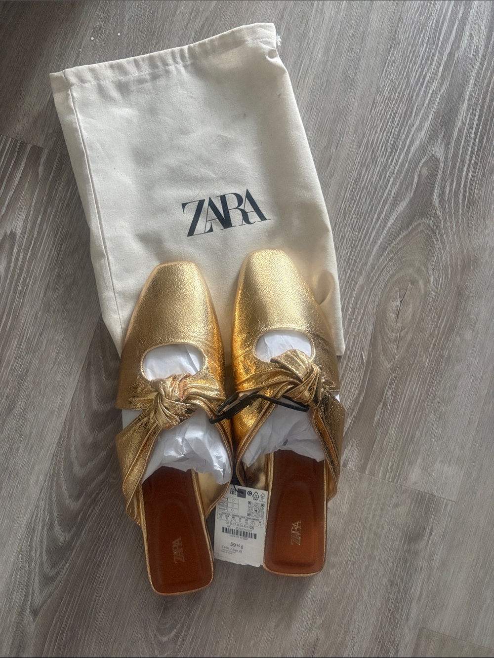 ZARA Metallic Gold Knot Mules